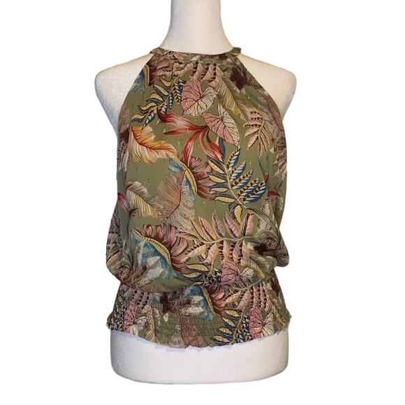 Joie sage green floral halter sleeveless tank top size S - Picture 1 of 11